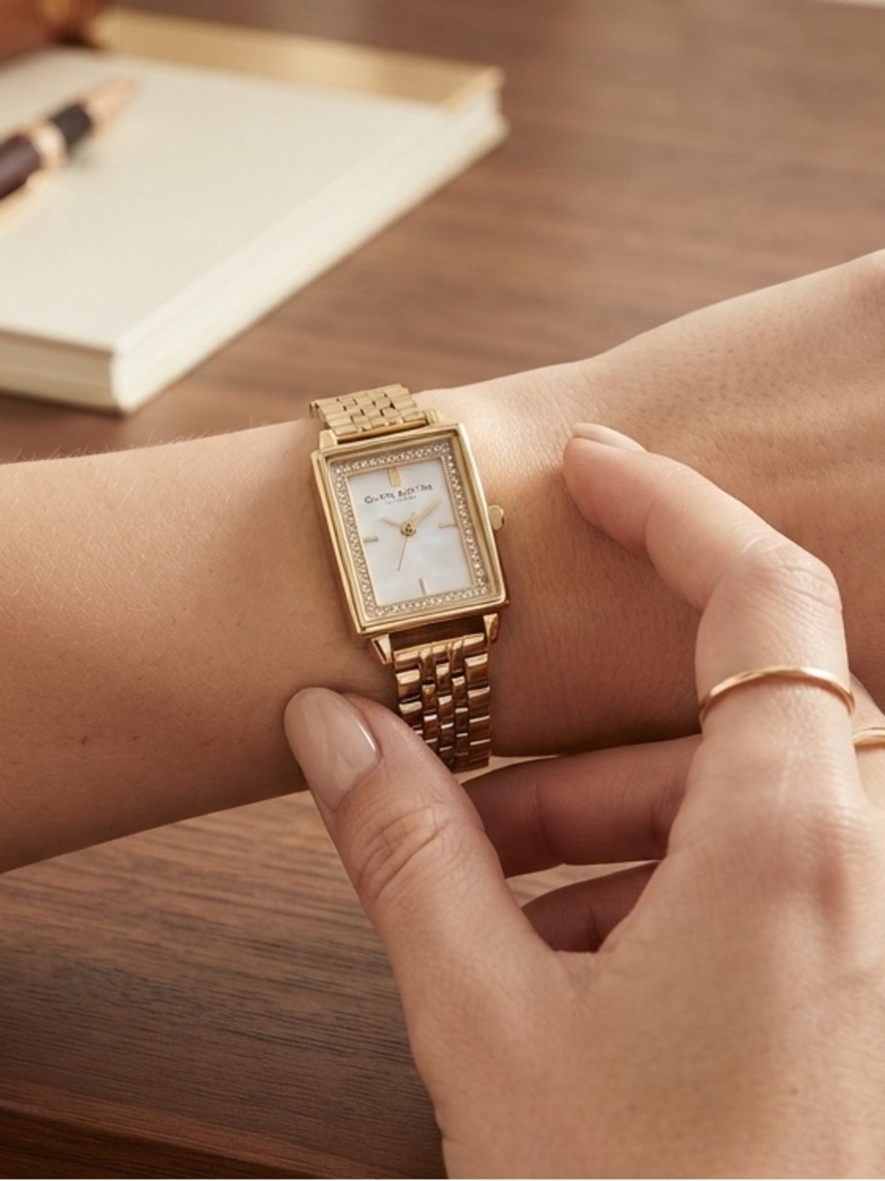 OLIVIA BURTON Gold-Tone Square Bracelet Watch with White Dial